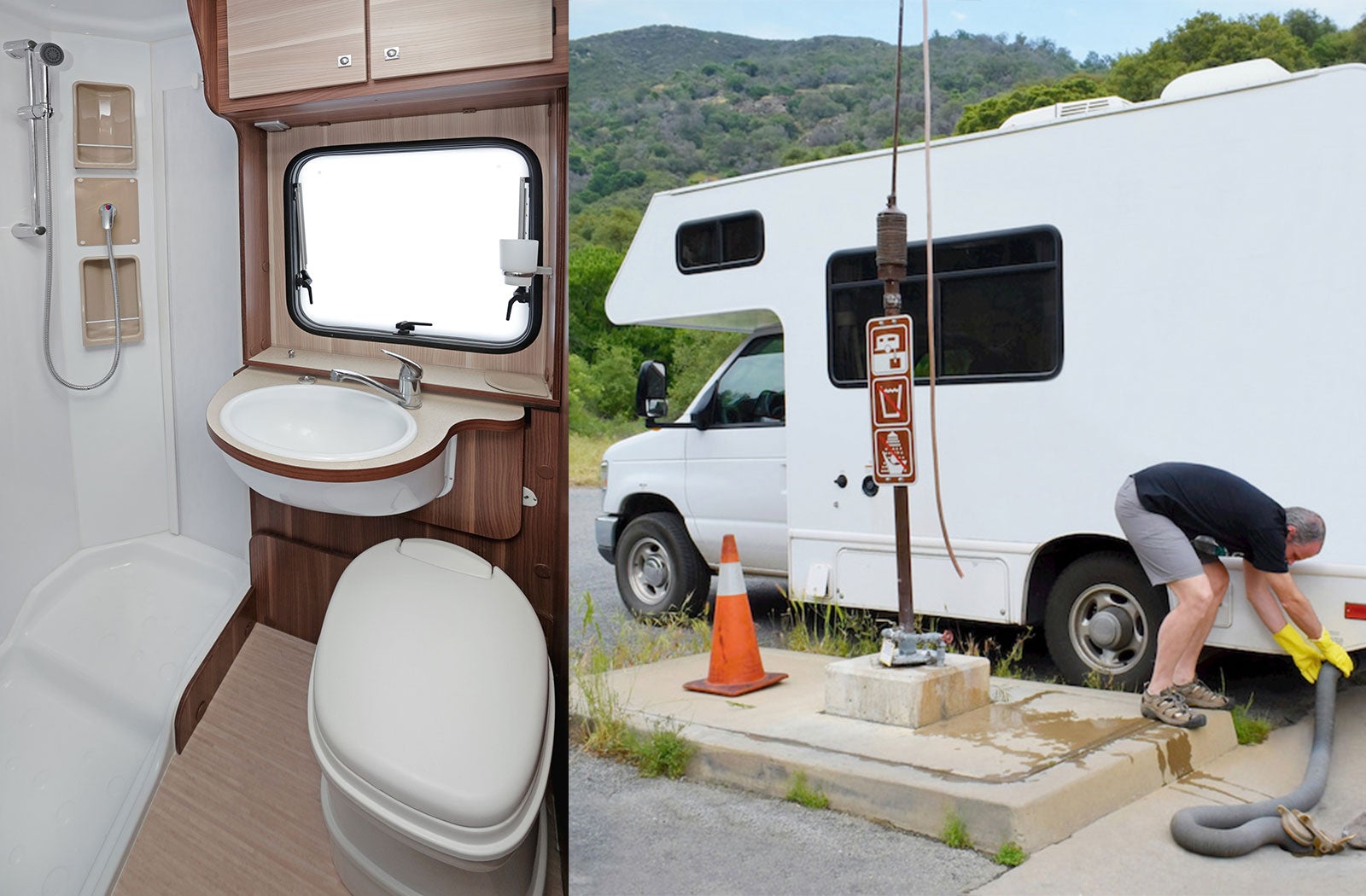 Portable RV/camper toilet and holding tank setup in Minneapolis, Minnesota